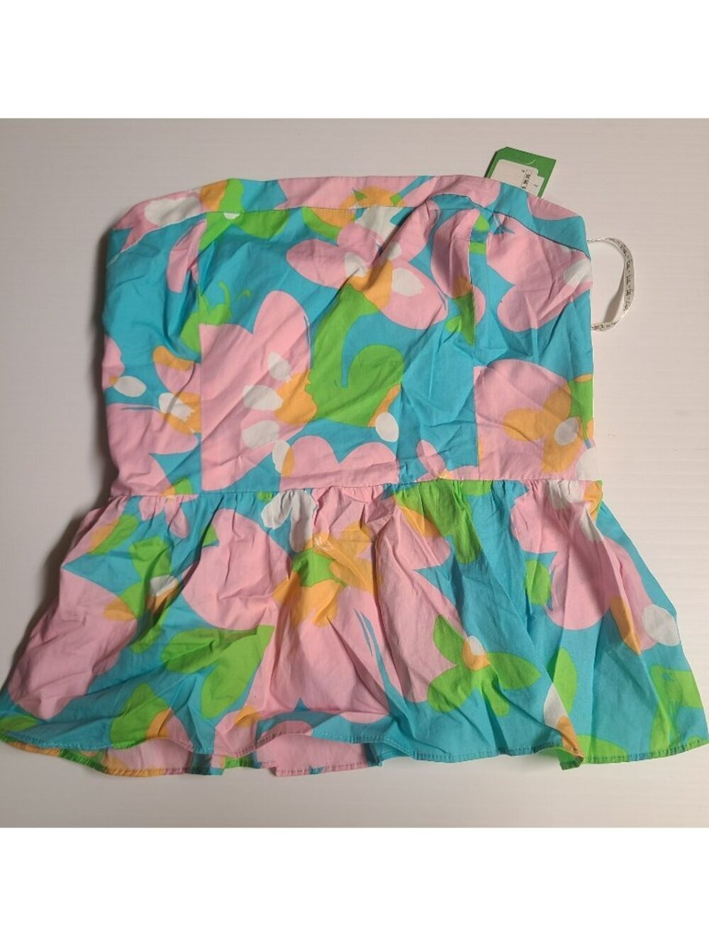 Lilly Pulitzer Top Size 4 Cotton Smocked Shandy Strapless Peplum Pink Green Blue